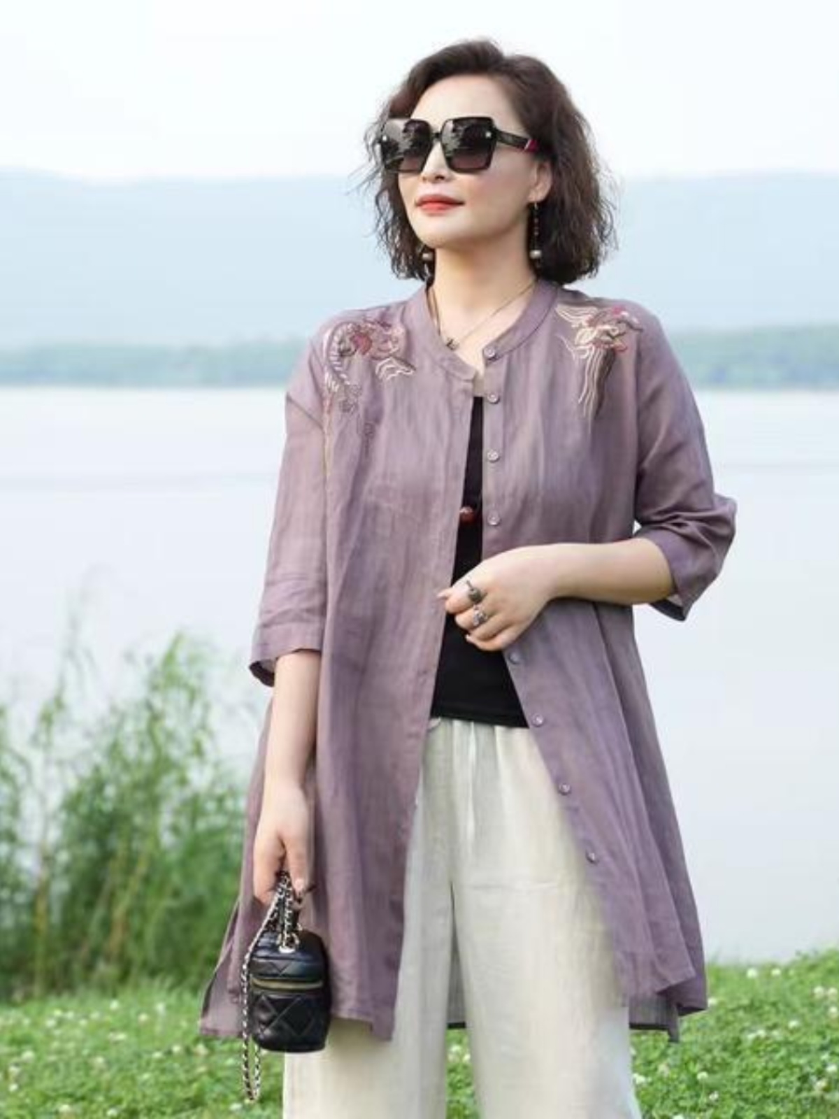 Embroidery Cardigan - Retro geborduurd katoen-linnenmengsel dun overhemd dames