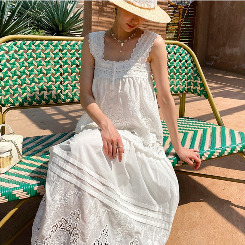 Embroidery Vest - Boheemse witte vierkante hals vest top