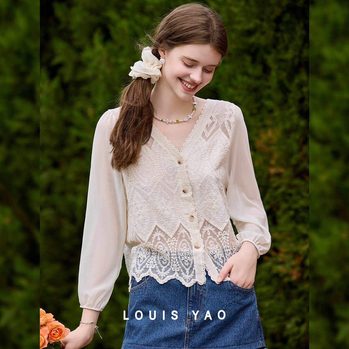 Embroidery Cardigan - LOUIS YAO Zoet Kant V-hals Vest