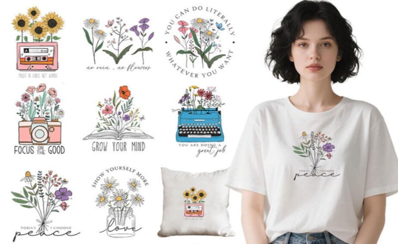 Embroidery Diy - Cartoon Bloem Motief Strijktransfer Stickers T-Shirt