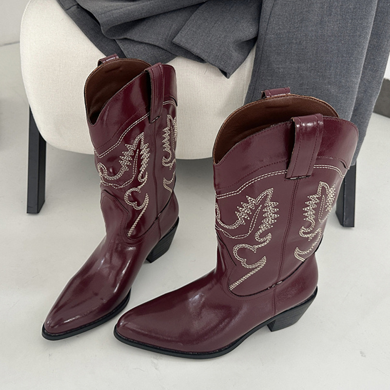 Embroidery Ideas - Liyke Designer Wijnrood Lederen Westerse Laarzen