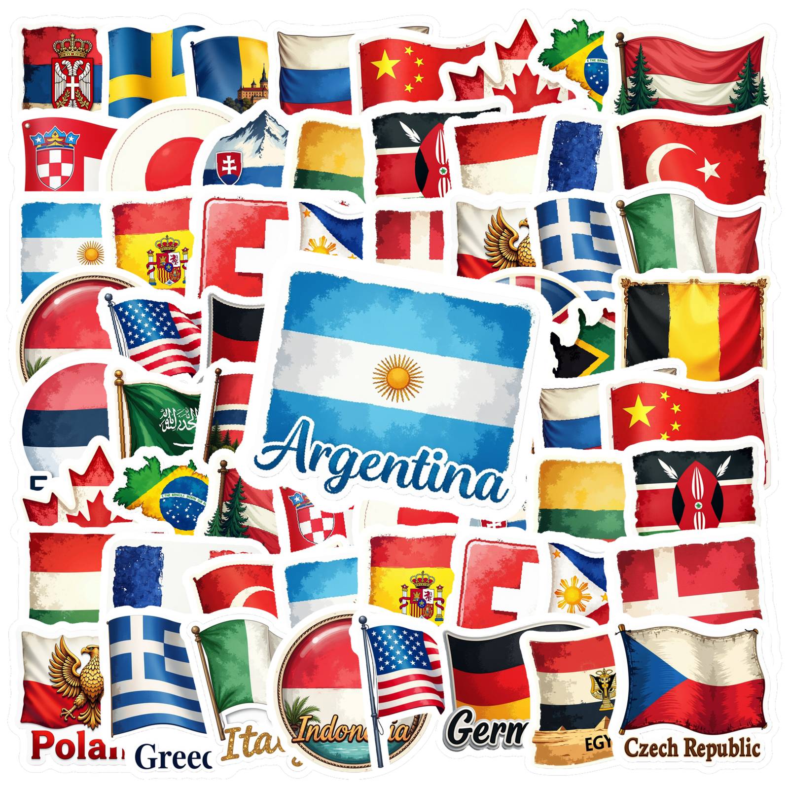 Embroidery World - 35 stuks landvlagstickers waterdicht vinyl wereldvlaggen