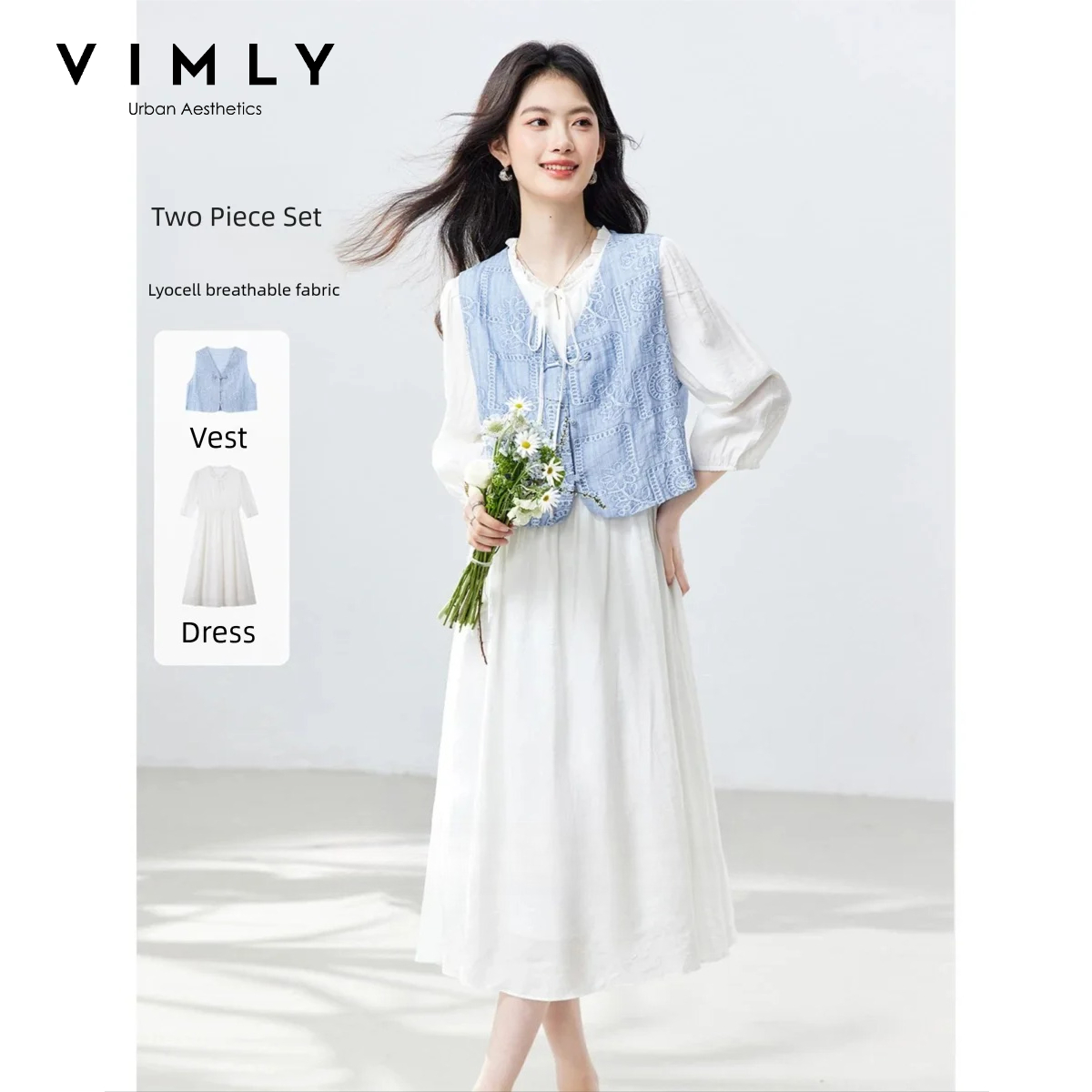 Embroidery Vest - VIMLY Dames Tweedelige Set Casual Elegant