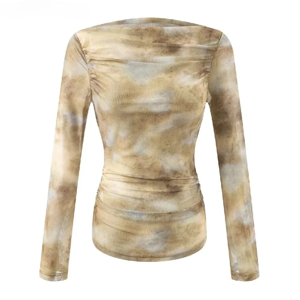 Embroidery A - 2025 Sexy Tie-Dye Print Gerimpelde Schouder
