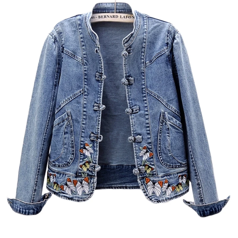Embroidery Cardigan - Dames 2026 Lente Geborduurde Denim Jas