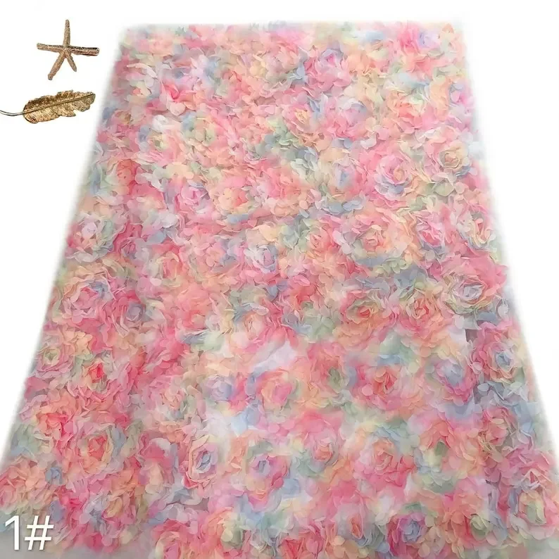Embroidery Rose - 3d chiffon roze bloem kant stof