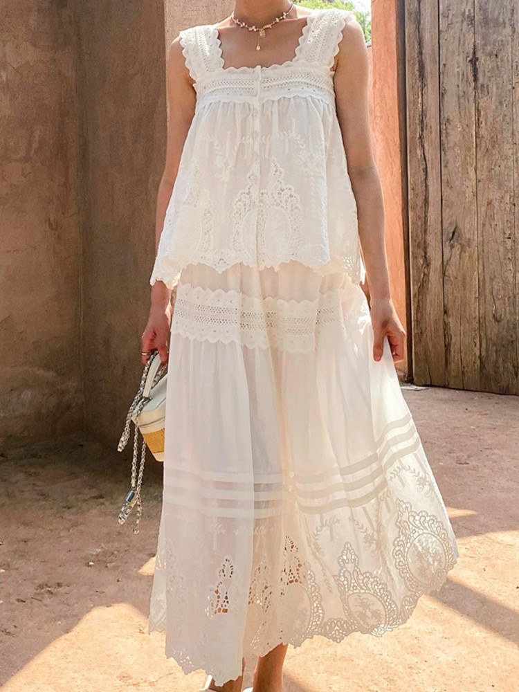 Boheemse witte vierkante hals  - Embroidery Vest recensie en prijs