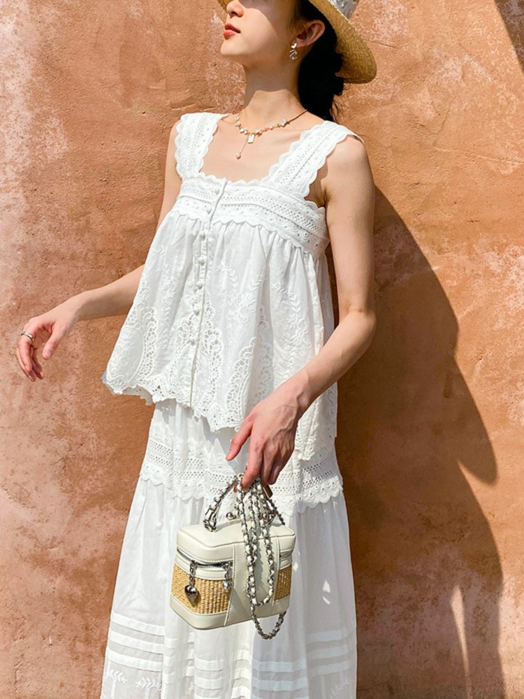 Boheemse witte vierkante hals  - Embroidery Vest recensie en prijs