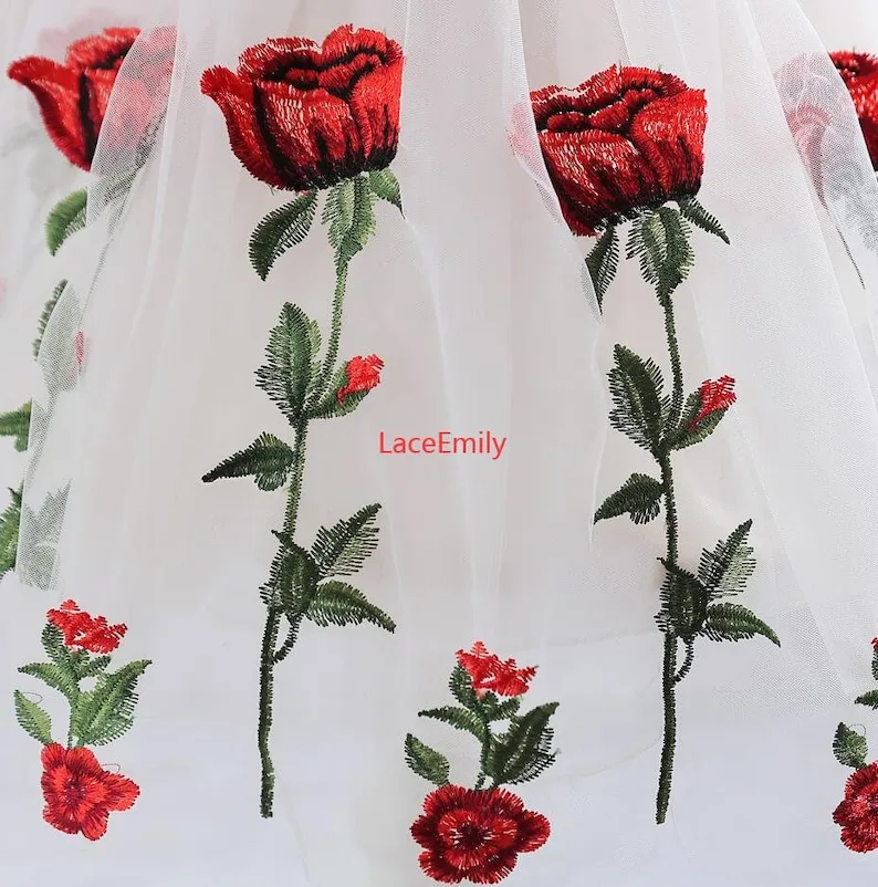 Rode Roos Kant Stof bloem bord - Embroidery Rose recensie en prijs